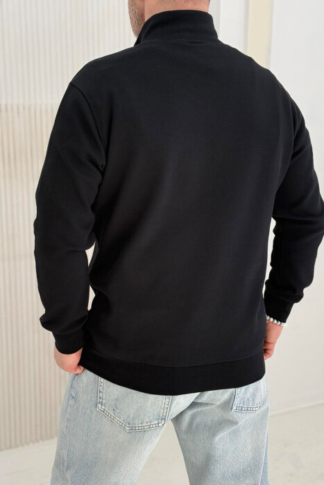 ZIPPER NECK ONE COLOR MEN SWEATSHIRT BLACK/ E ZEZE - 2