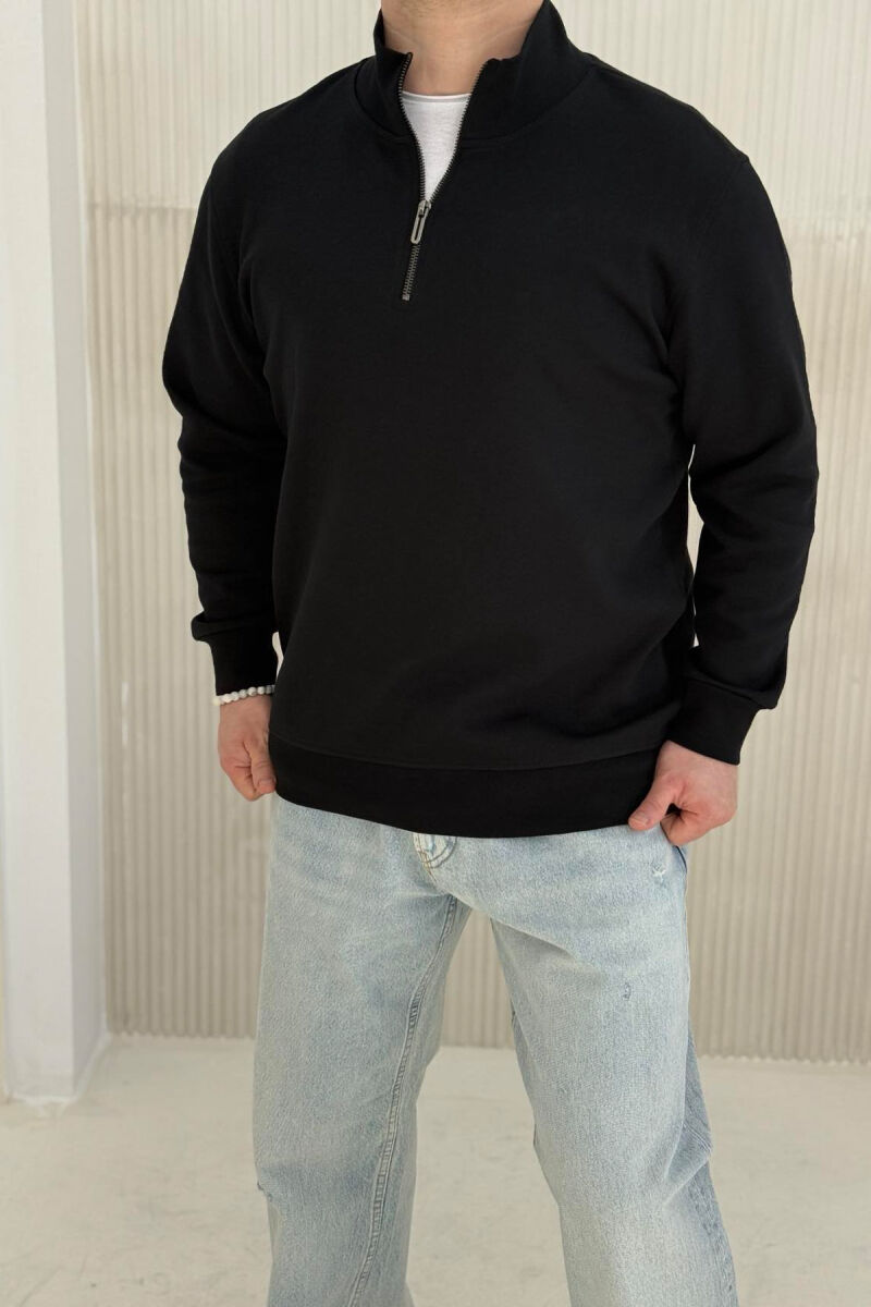 ZIPPER NECK ONE COLOR MEN SWEATSHIRT BLACK/ E ZEZE - 3