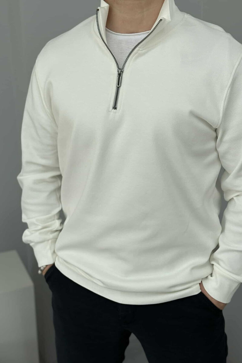 ZIPPER NECK ONE COLOR MEN SWEATSHIRT WHITE-E BARDHE - 2