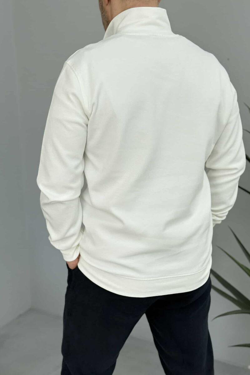 ZIPPER NECK ONE COLOR MEN SWEATSHIRT WHITE-E BARDHE - 3