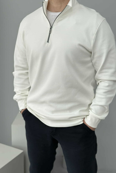 ZIPPER NECK ONE COLOR MEN SWEATSHIRT WHITE-E BARDHE - 4
