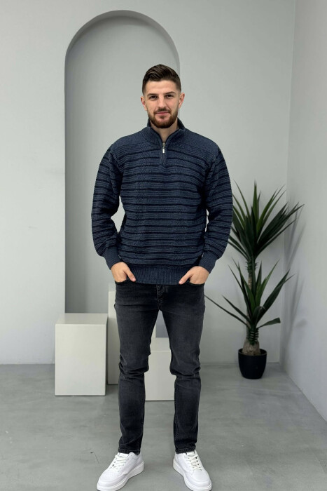 ZIPPER NECK SIMPLE MEN SWEATER BLUE/BLU 