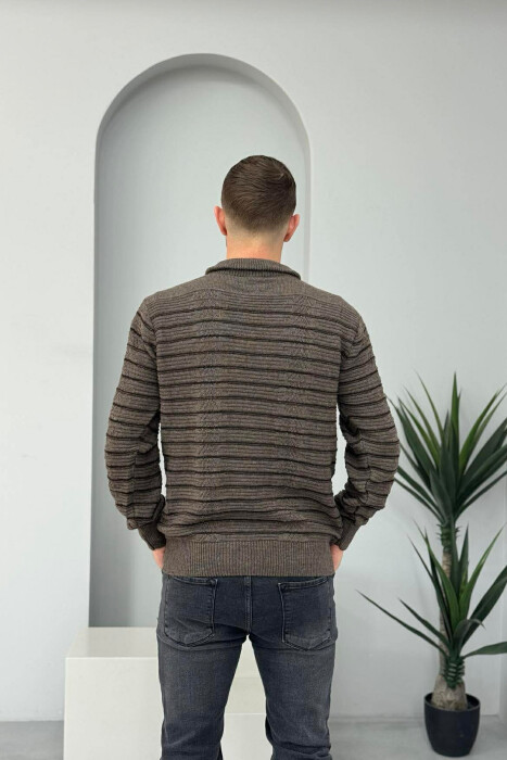 ZIPPER NECK SIMPLE MEN SWEATER BROWN/KAFE - 4