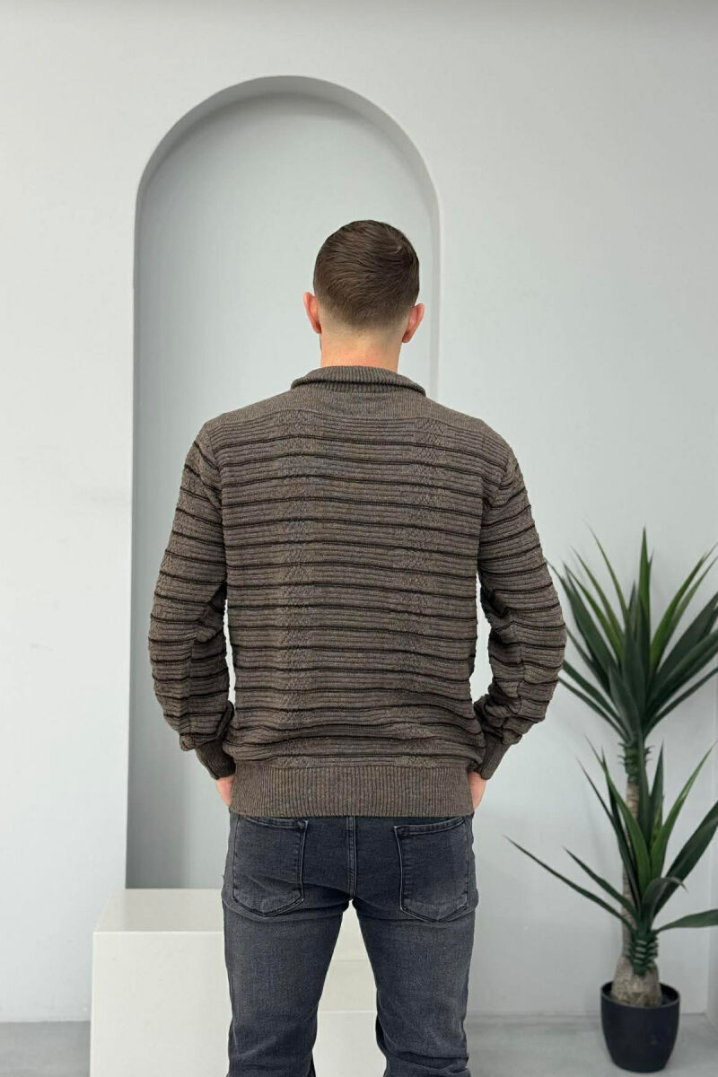 ZIPPER NECK SIMPLE MEN SWEATER BROWN/KAFE - 4