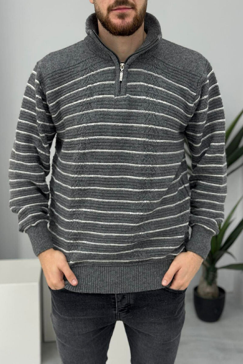 ZIPPER NECK SIMPLE MEN SWEATER DARK GREY/GEE - 3