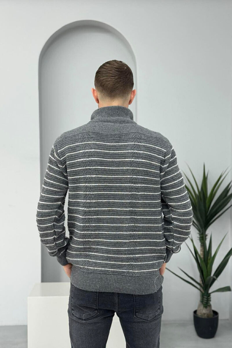 ZIPPER NECK SIMPLE MEN SWEATER DARK GREY/GEE - 4