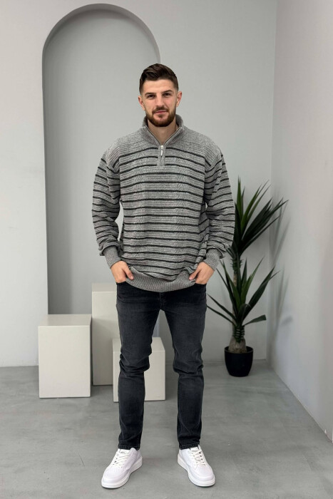 ZIPPER NECK SIMPLE MEN SWEATER GREY/GRI 