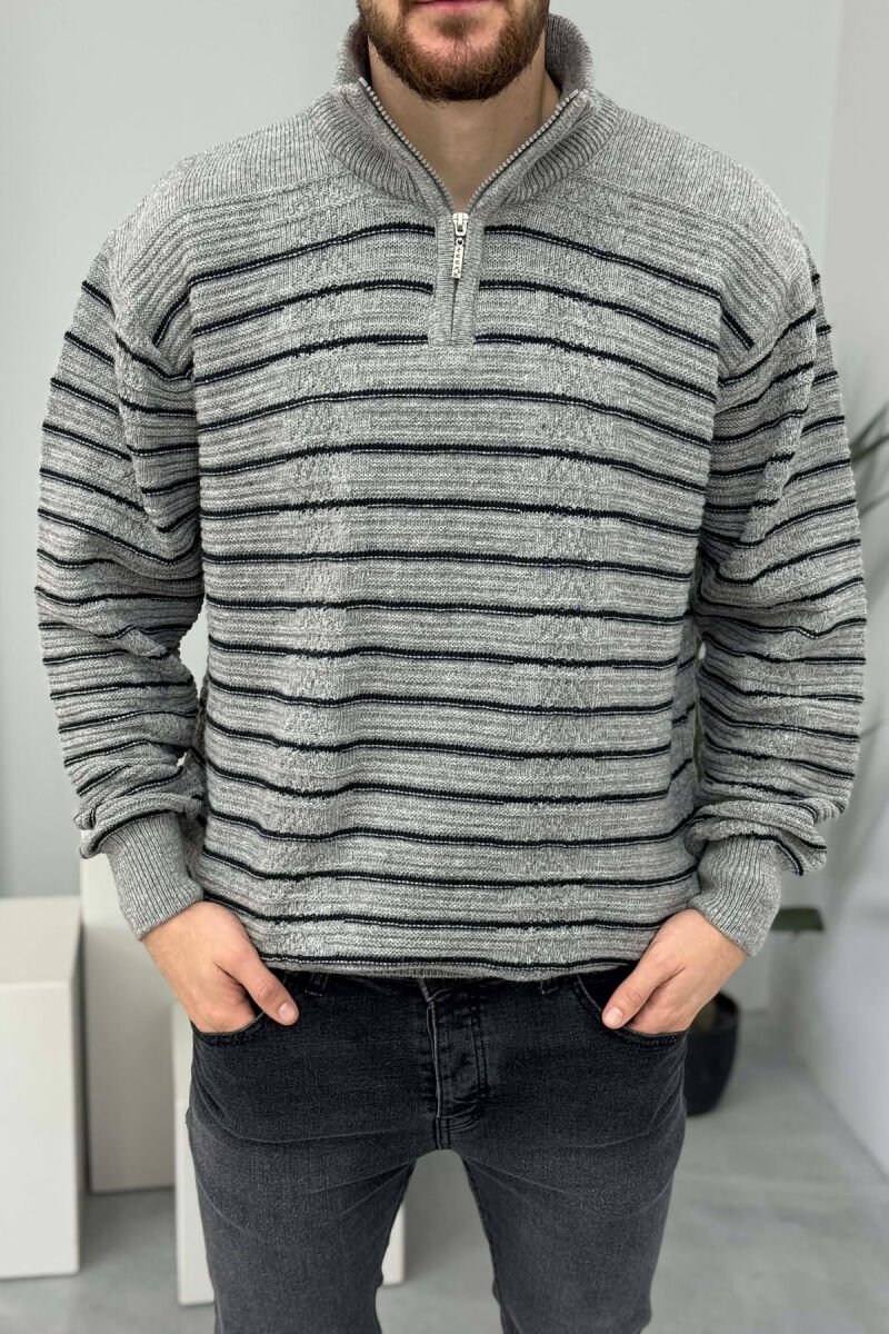 ZIPPER NECK SIMPLE MEN SWEATER GREY/GRI - 3