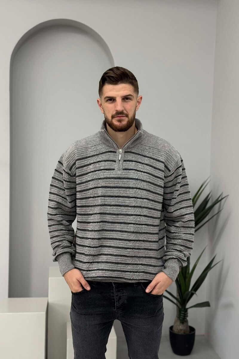 ZIPPER NECK SIMPLE MEN SWEATER GREY/GRI - 4