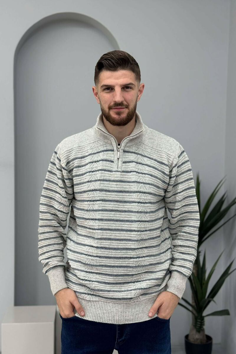 ZIPPER NECK SIMPLE MEN SWEATER LIGHT GREY/GZ - 2