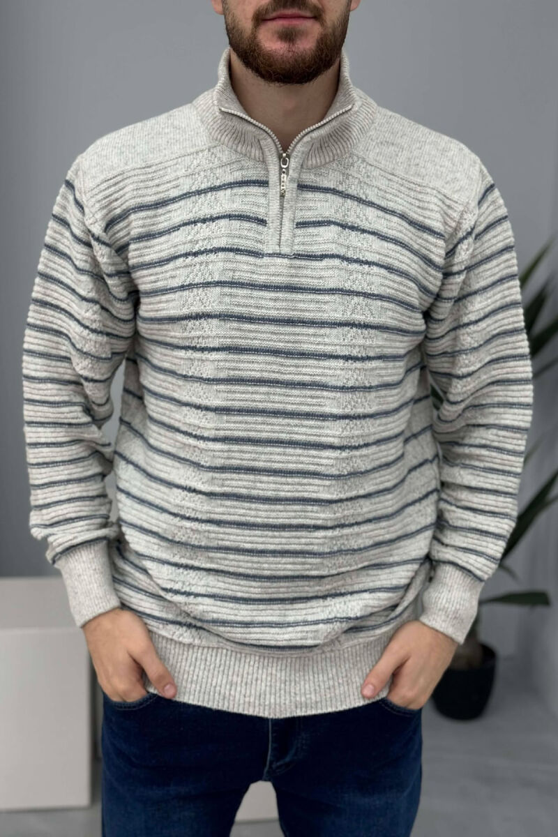 ZIPPER NECK SIMPLE MEN SWEATER LIGHT GREY/GZ - 4
