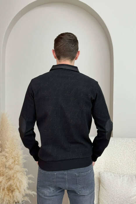 ZIPPER NECK SIMPLE MEN SWEATSHIRT BLACK-BROWN/ZEKA - 2