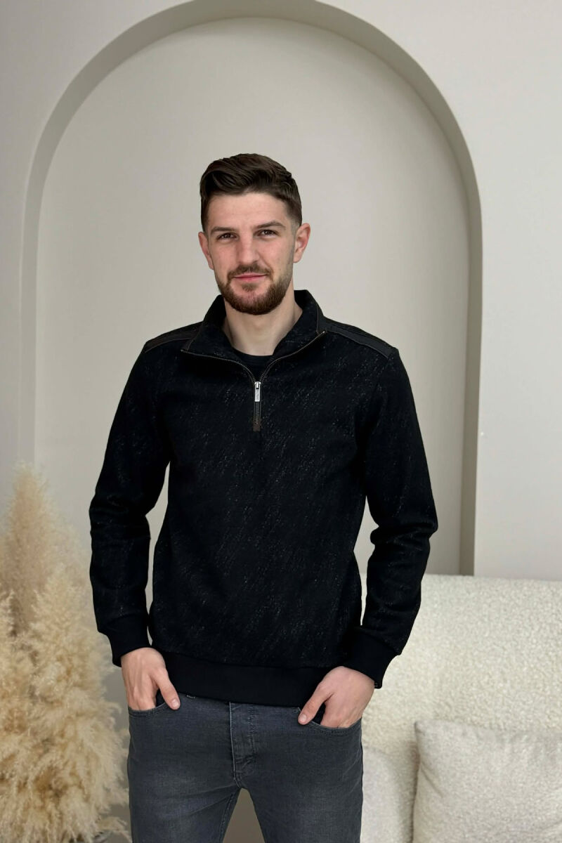 ZIPPER NECK SIMPLE MEN SWEATSHIRT BLACK/ E ZEZE - 2