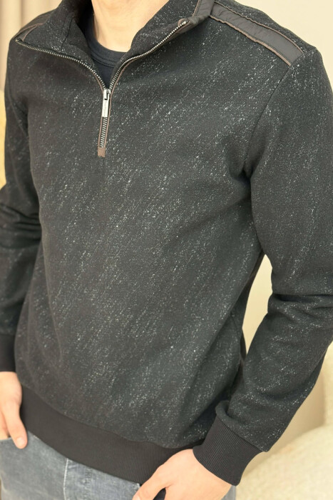 ZIPPER NECK SIMPLE MEN SWEATSHIRT BLACK/ E ZEZE - 3
