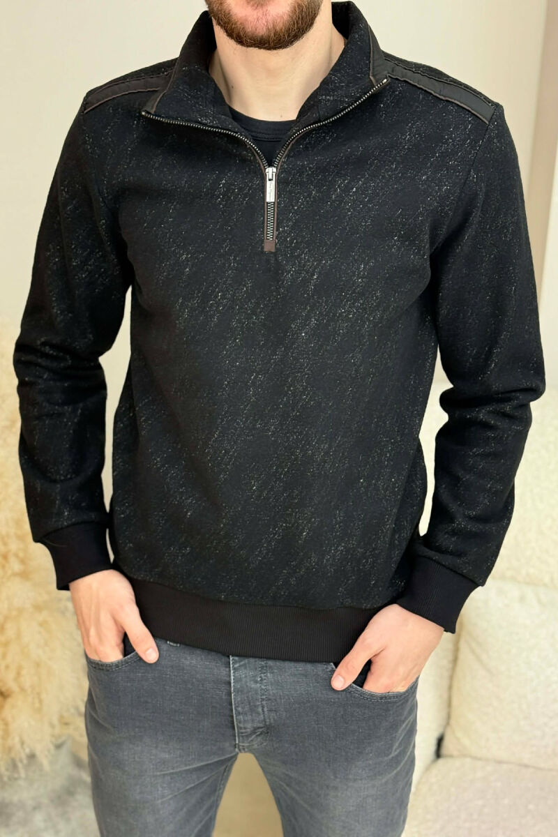 ZIPPER NECK SIMPLE MEN SWEATSHIRT BLACK/ E ZEZE - 4