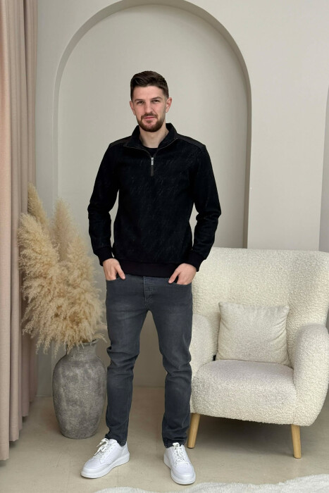 ZIPPER NECK SIMPLE MEN SWEATSHIRT BLACK/ E ZEZE 