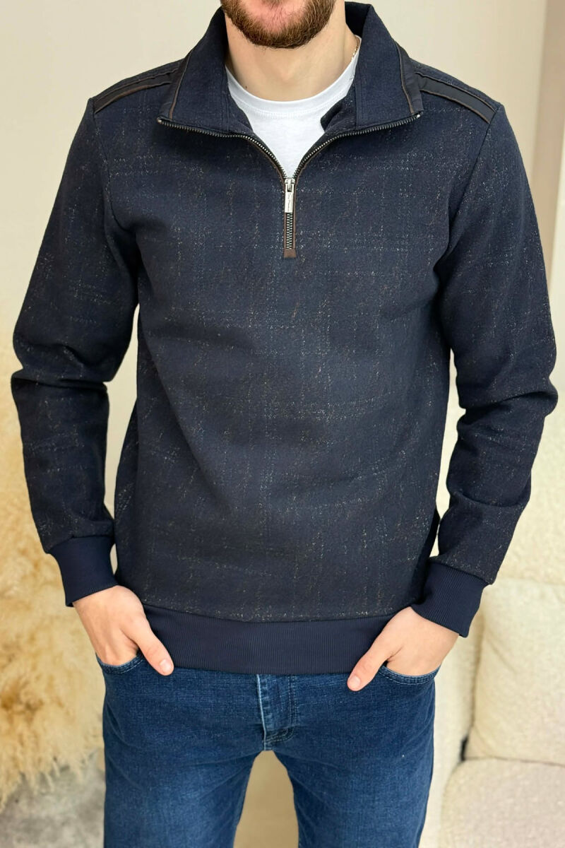 ZIPPER NECK SIMPLE MEN SWEATSHIRT BLUE+GREY/ BLU+GRI - 4