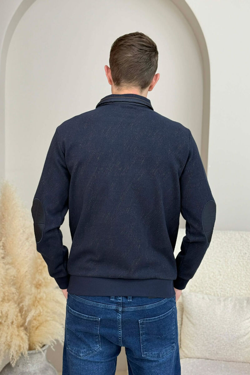 ZIPPER NECK SIMPLE MEN SWEATSHIRT DARK BLUE/BEE - 4