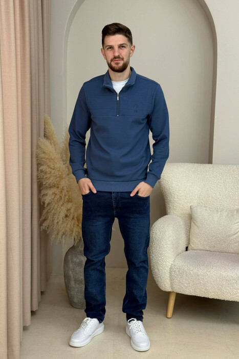 ZIPPER NECK SMALL LOGO MEN SWEATSHIRT BLUE/BLU - 2