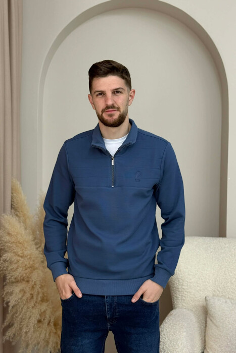 ZIPPER NECK SMALL LOGO MEN SWEATSHIRT BLUE/BLU - 3