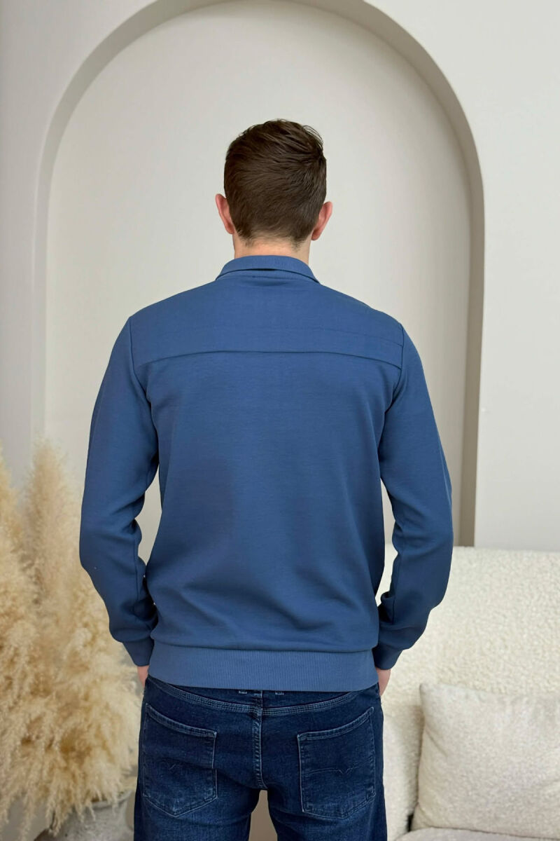 ZIPPER NECK SMALL LOGO MEN SWEATSHIRT BLUE/BLU - 4