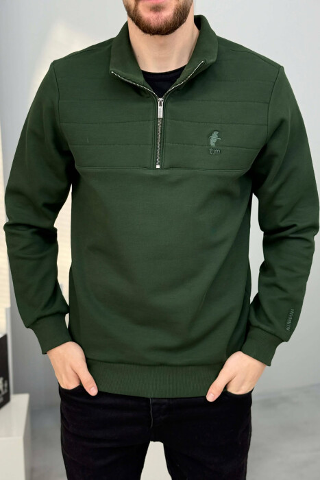 ZIPPER NECK SMALL LOGO MEN SWEATSHIRT GREEN/JESHILE - KLAUDIO FASHION