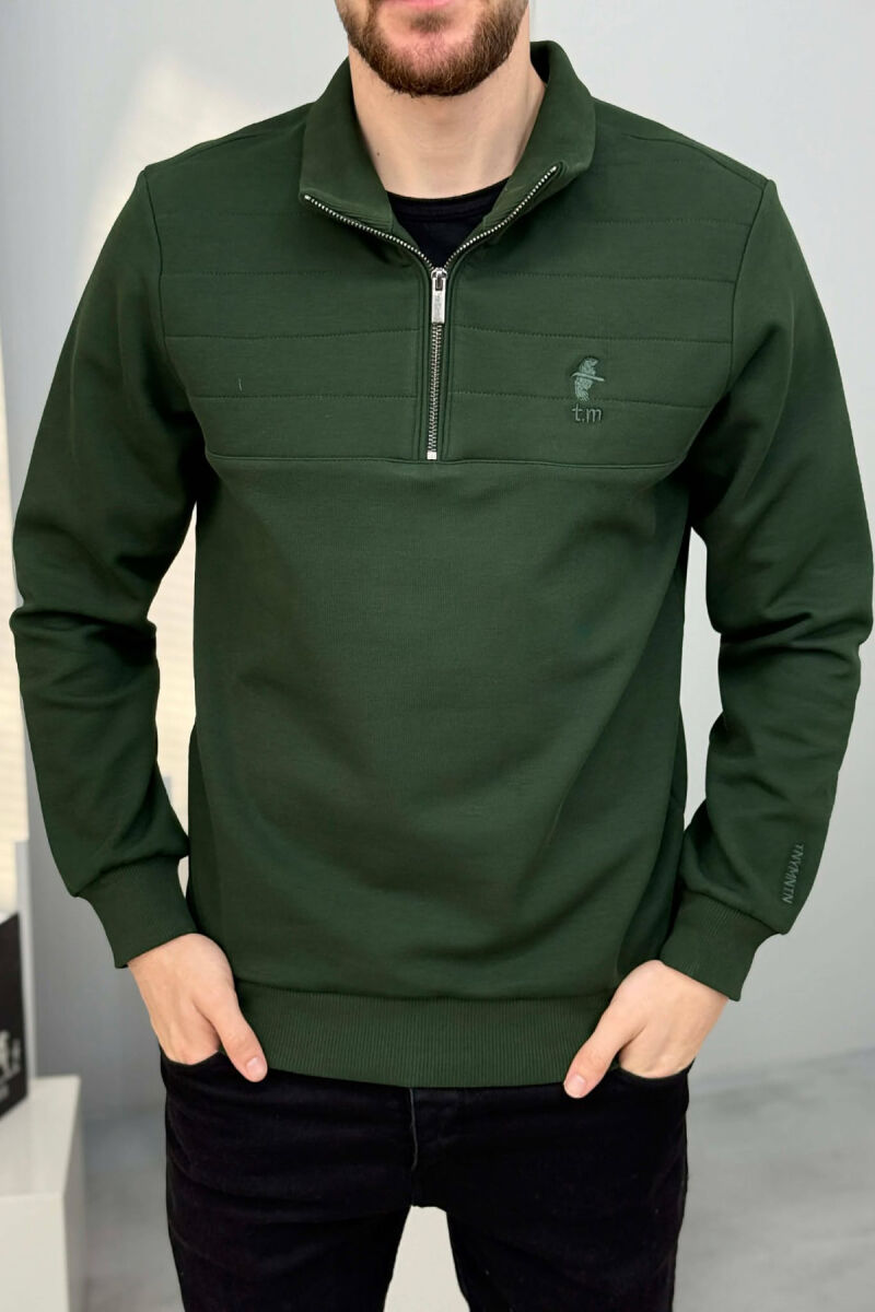 ZIPPER NECK SMALL LOGO MEN SWEATSHIRT GREEN/JESHILE - 1