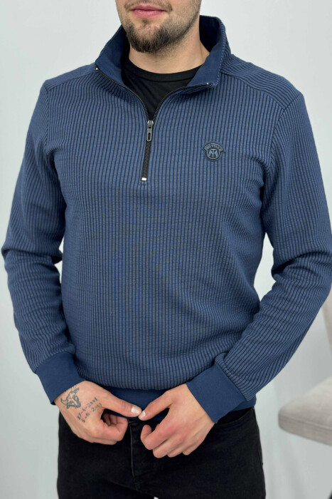 ZIPPER NECK STRIPE DESIGN MEN SWEATSHIRT BLUE/BLU 
