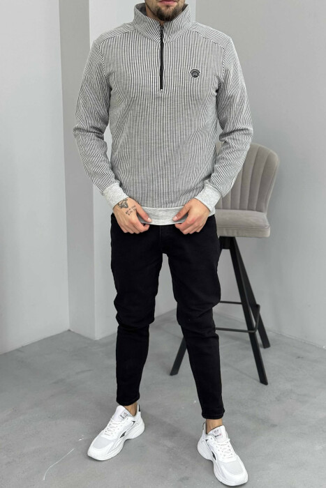 BLUZË ME JAKE ME ZINXHIR DHE ME DIZAJN VIJASH PËR MESHKUJ NË NGJYRË GRI TË ZBARDHUR 