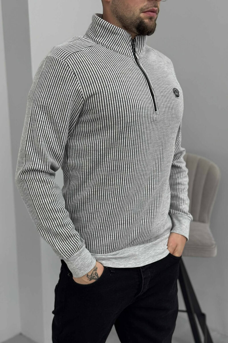 ZIPPER NECK STRIPE DESIGN MEN SWEATSHIRT LIGHT GREY/GZ - 4