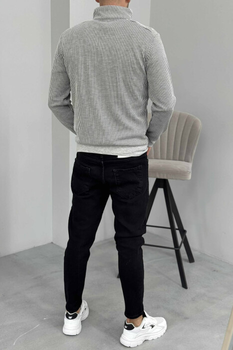 ZIPPER NECK STRIPE DESIGN MEN SWEATSHIRT LIGHT GREY/GZ - 5