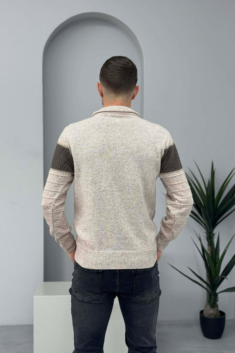 ZIPPER NECK STRIPE MEN SWEATER BEIGE/BEZHE - 4