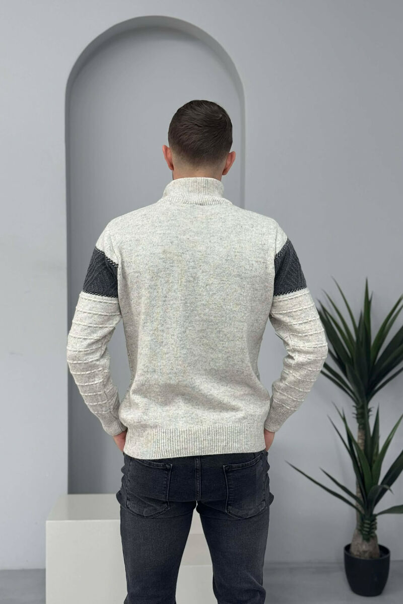 ZIPPER NECK STRIPE MEN SWEATER LIGHT GREY/GZ - 3