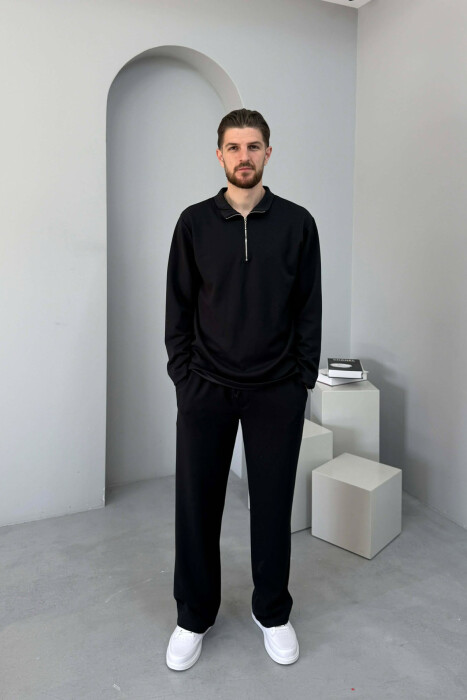 ZIPPER NECK SWEATSHIRT +SWEATPANTS MEN SET BLACK/ E ZEZE - 1