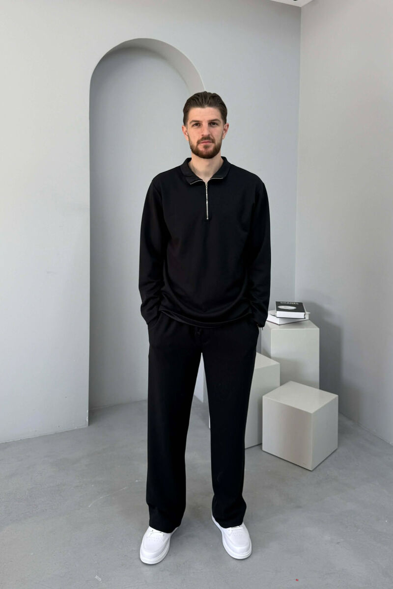 ZIPPER NECK SWEATSHIRT +SWEATPANTS MEN SET BLACK/ E ZEZE - 1