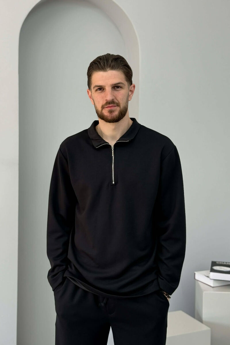 ZIPPER NECK SWEATSHIRT +SWEATPANTS MEN SET BLACK/ E ZEZE - 2