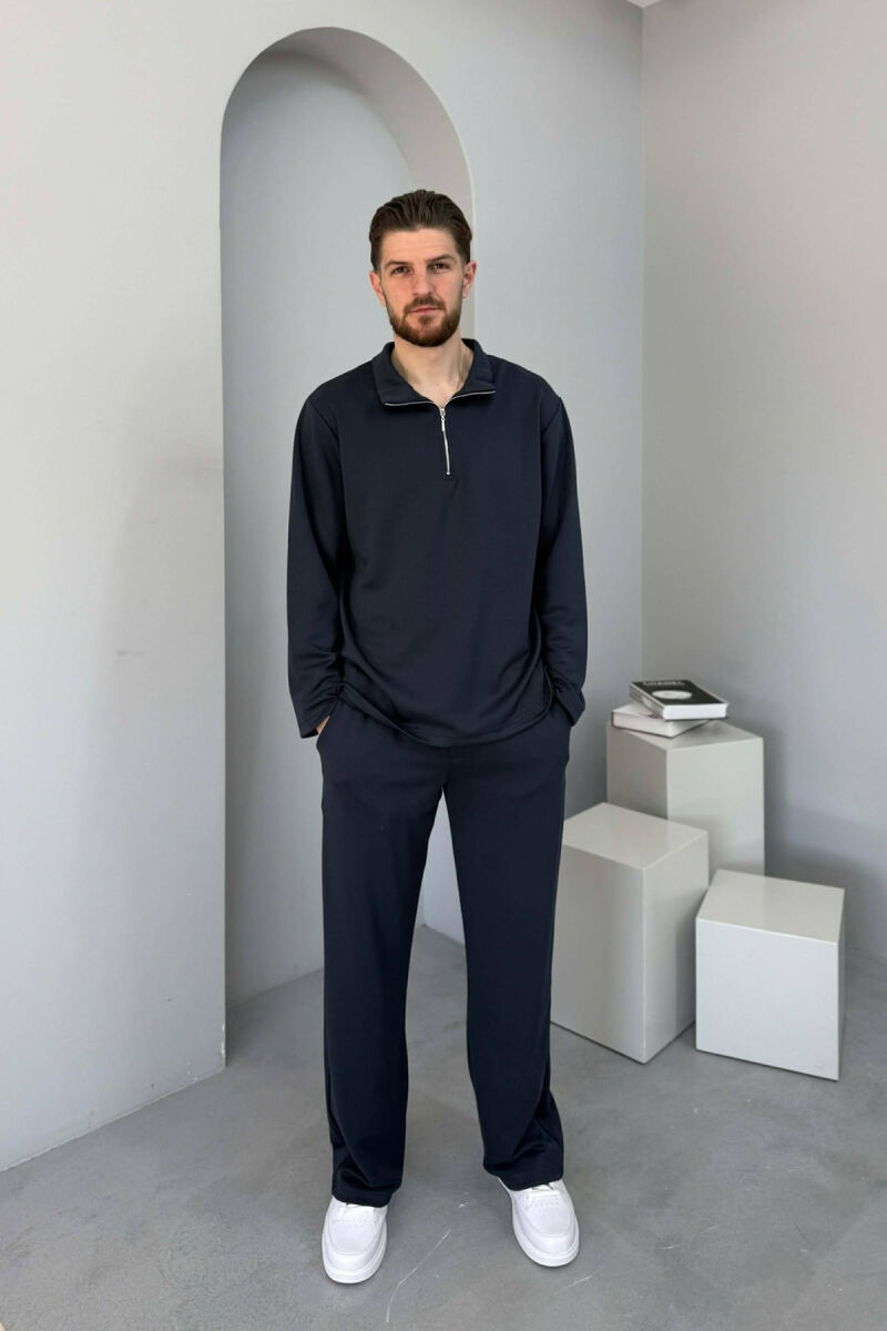 ZIPPER NECK SWEATSHIRT +SWEATPANTS MEN SET DARK BLUE/BEE - 1