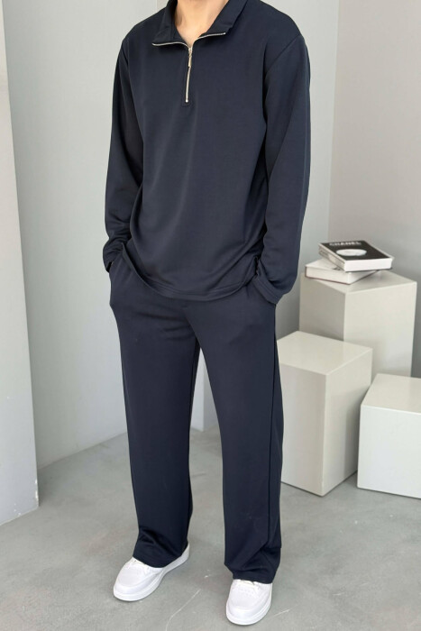 ZIPPER NECK SWEATSHIRT +SWEATPANTS MEN SET DARK BLUE/BEE - 3