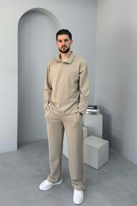 ZIPPER NECK SWEATSHIRT +SWEATPANTS MEN SET BEIGE/BEZHE 