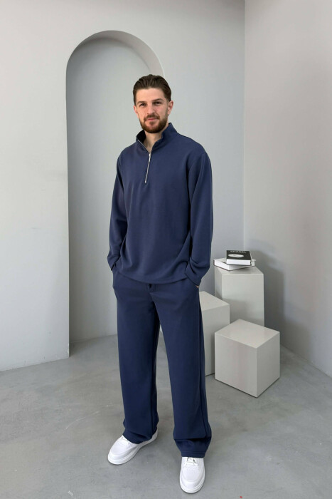 ZIPPER NECK SWEATSHIRT +SWEATPANTS MEN SET BLUE/BLU 