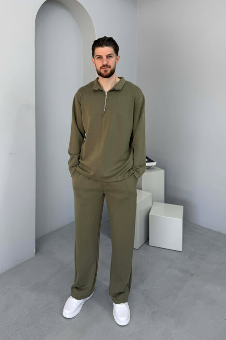 ZIPPER NECK SWEATSHIRT +SWEATPANTS MEN SET OLIVE/ULLI - KLAUDIO FASHION