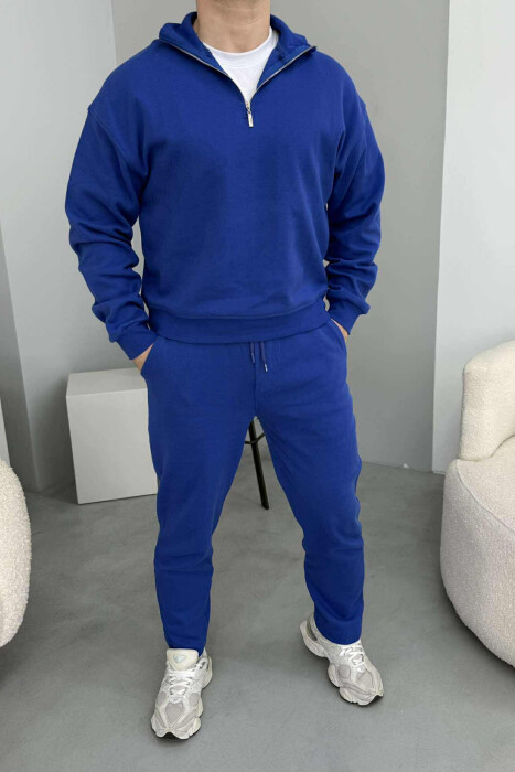 ZIPPER NECK SWEATSHIRT+SWEATPANTS MEN SET BLUE/BLU 