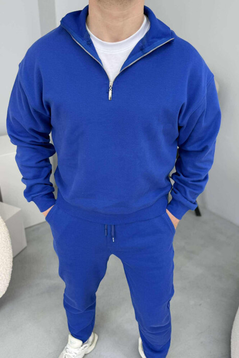 ZIPPER NECK SWEATSHIRT+SWEATPANTS MEN SET BLUE/BLU - 2