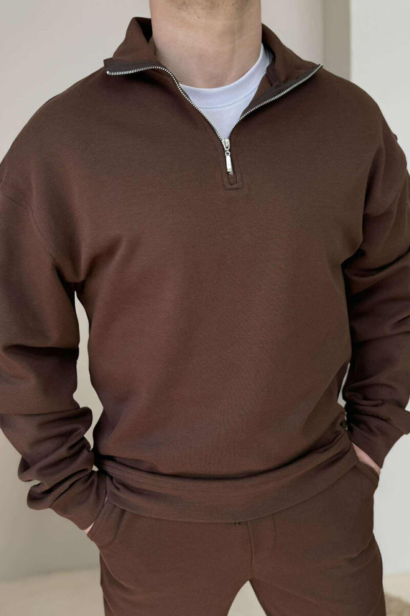 ZIPPER NECK SWEATSHIRT+SWEATPANTS MEN SET BROWN/KAFE - 2