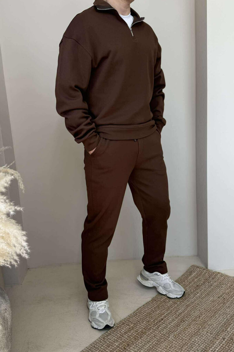 ZIPPER NECK SWEATSHIRT+SWEATPANTS MEN SET BROWN/KAFE - 3