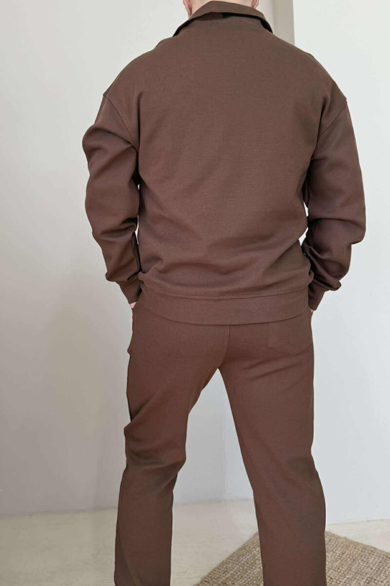 ZIPPER NECK SWEATSHIRT+SWEATPANTS MEN SET BROWN/KAFE - 4