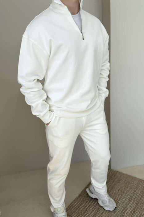 ZIPPER NECK SWEATSHIRT+SWEATPANTS MEN SET WHITE-E BARDHE 