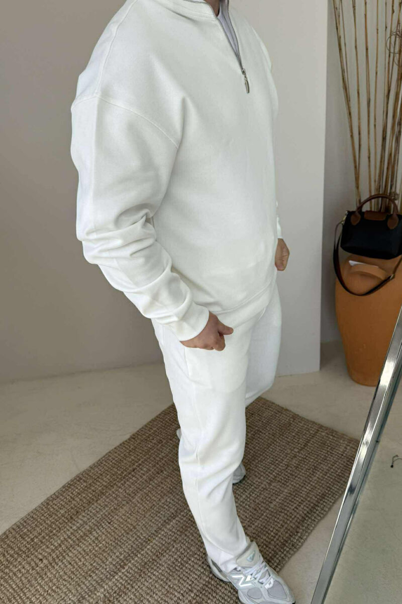 ZIPPER NECK SWEATSHIRT+SWEATPANTS MEN SET WHITE-E BARDHE - 3