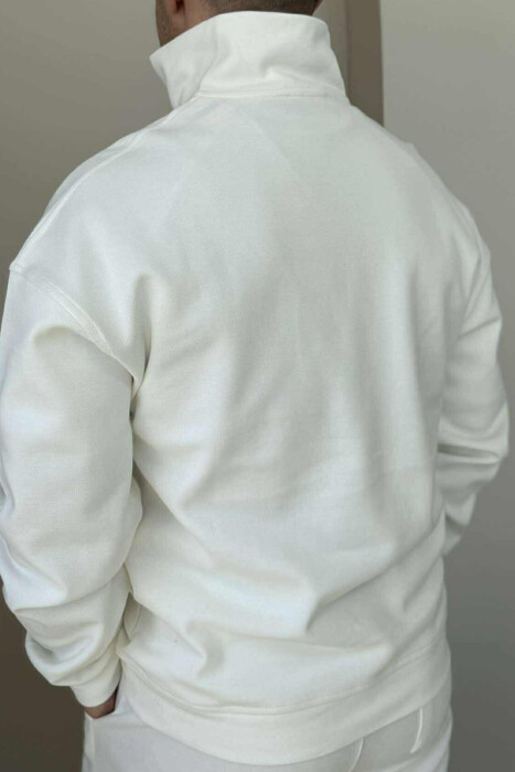 ZIPPER NECK SWEATSHIRT+SWEATPANTS MEN SET WHITE-E BARDHE - 4