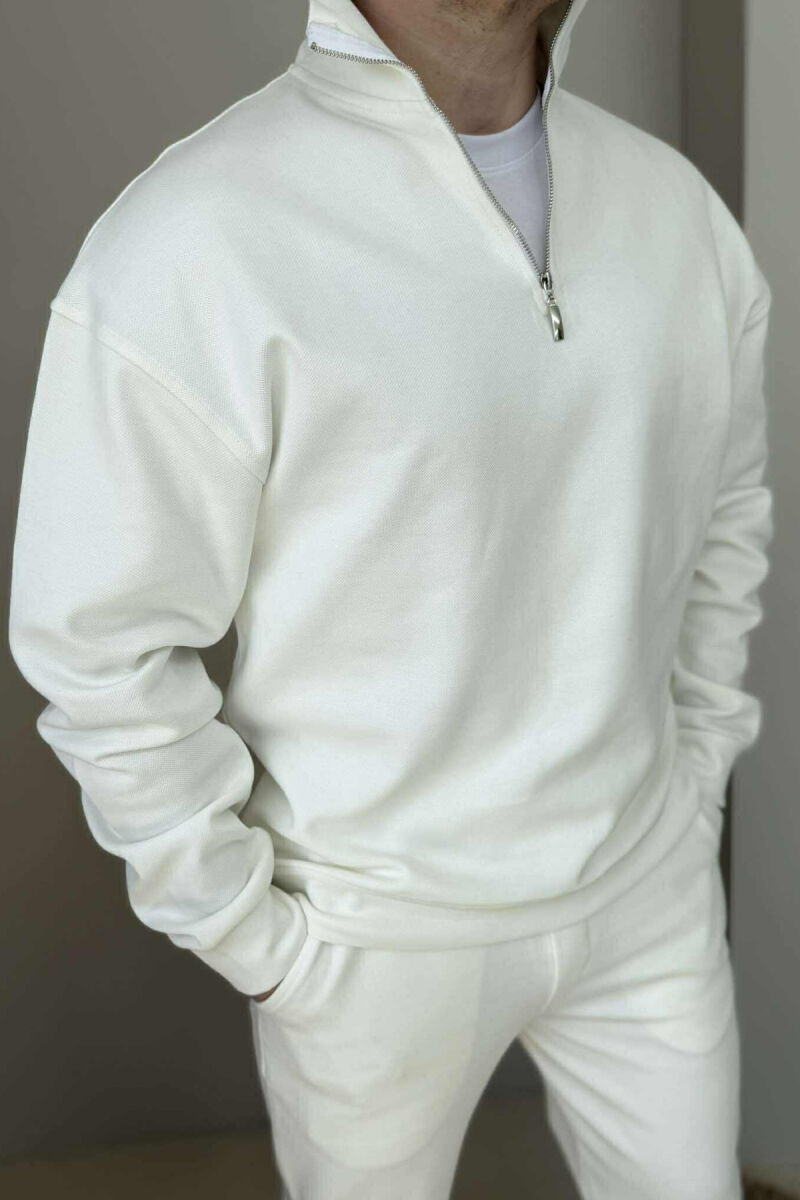 ZIPPER NECK SWEATSHIRT+SWEATPANTS MEN SET WHITE-E BARDHE - 5